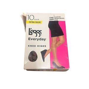 L'eggs Everyday Knee Highs One Size SUNTAN Reinforced Toe 10 pairs 43275